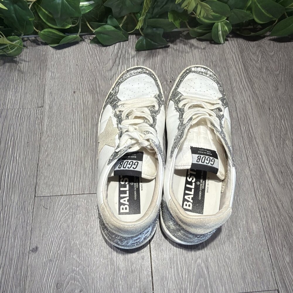 Golden Goose Ballstar Sneakers White Silver Glitter Star Size 39 - Picture 6 of 11